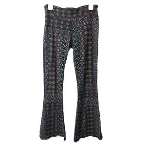 Prana Pants Women M Geometric Flare Yoga Hemp Organic Cotton Pull On Boho C4